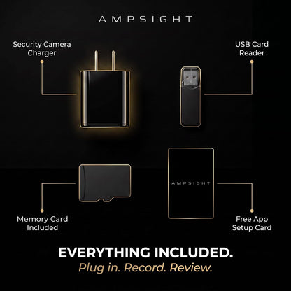 Everything included: charger cam, USB card reader, memory card