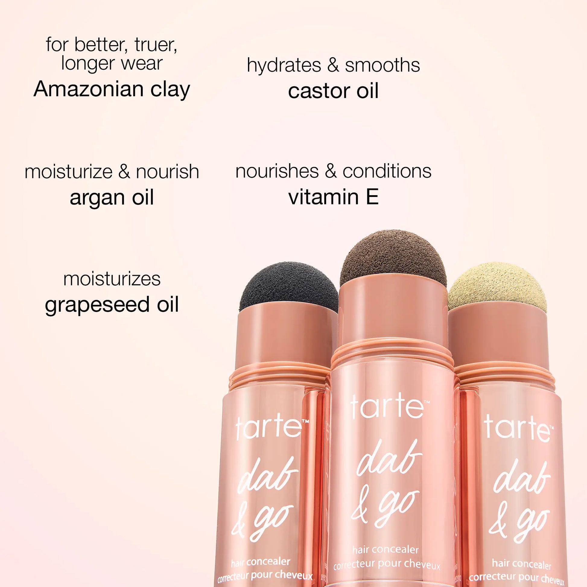 Amazonian clay, castor oil, argan oil, vitamin E, grapeseed oil