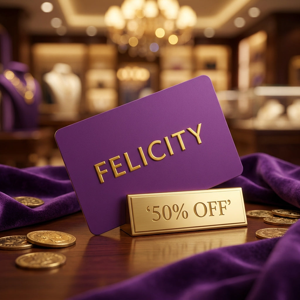 Felicity Exclusive membership card with 50 percent off sign