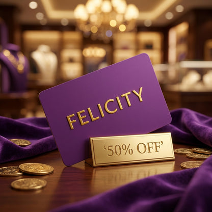Felicity Exclusive membership card with 50 percent off sign