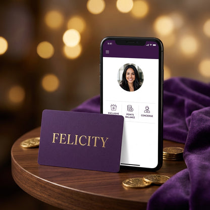 Felicity Exclusive membership card with member dashboard on phone