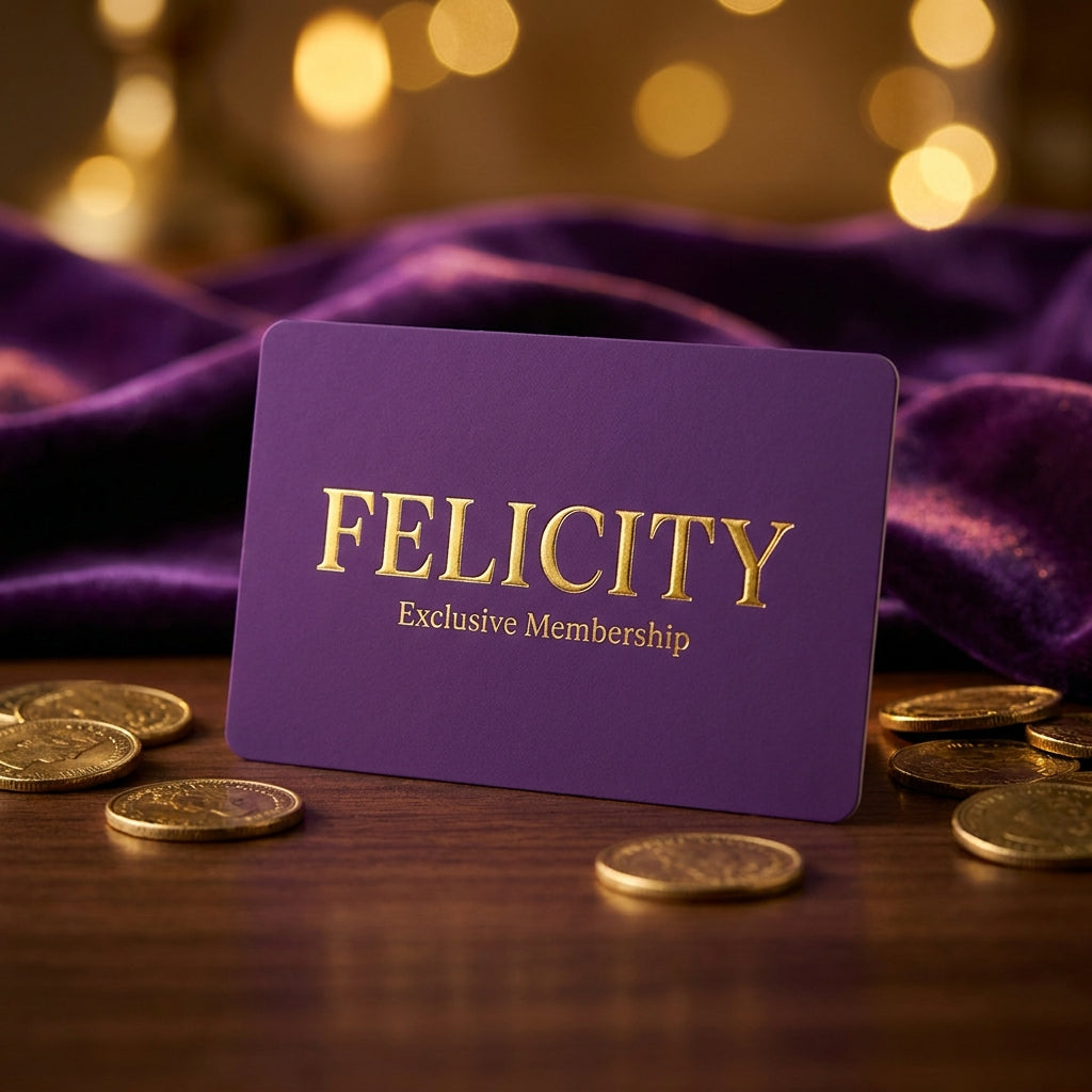 Felicity Exclusive membership card in purple and gold