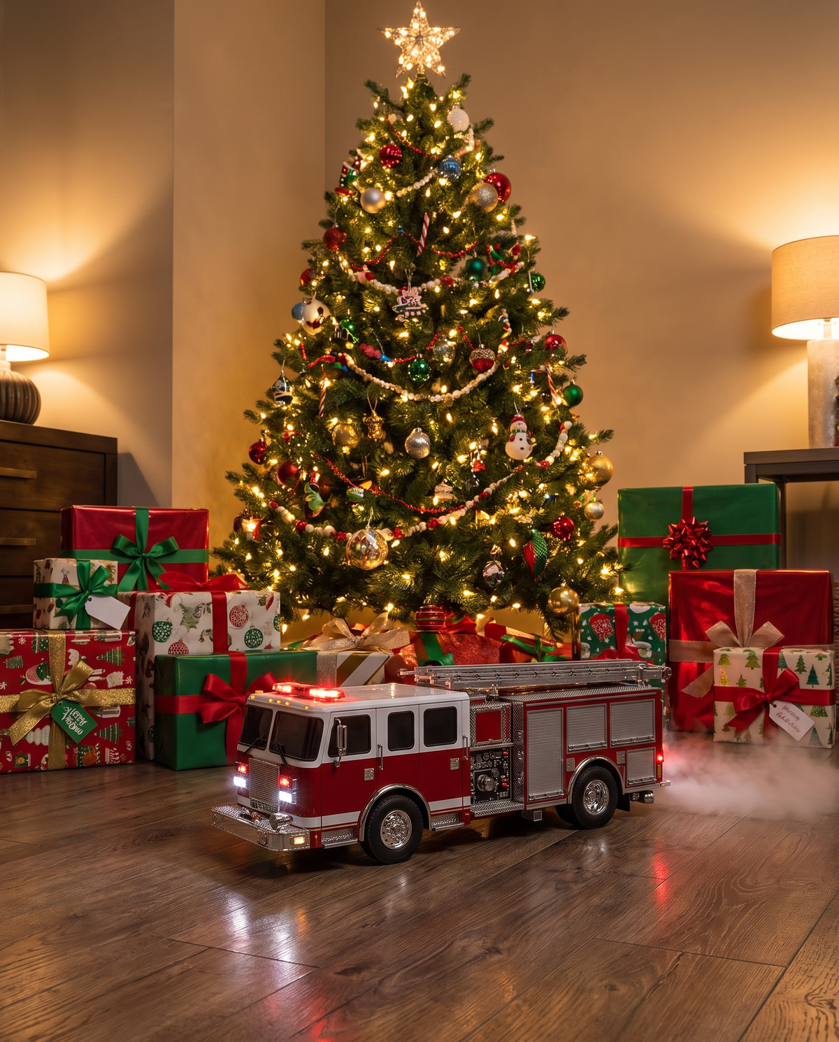 MistGarage fire truck under the tree