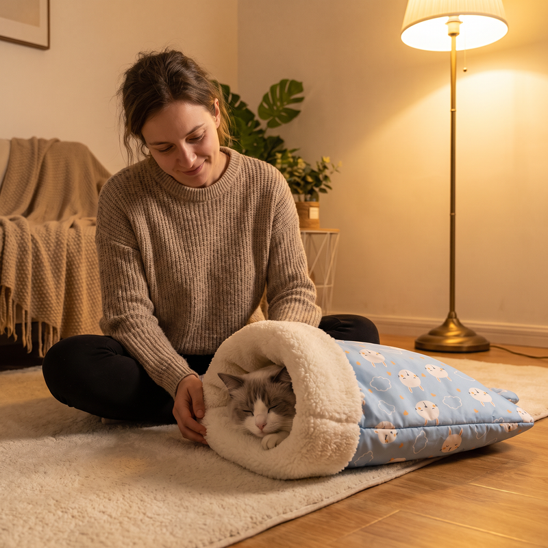 Cat sleeping in the Cozy Hideaway Cat Bed