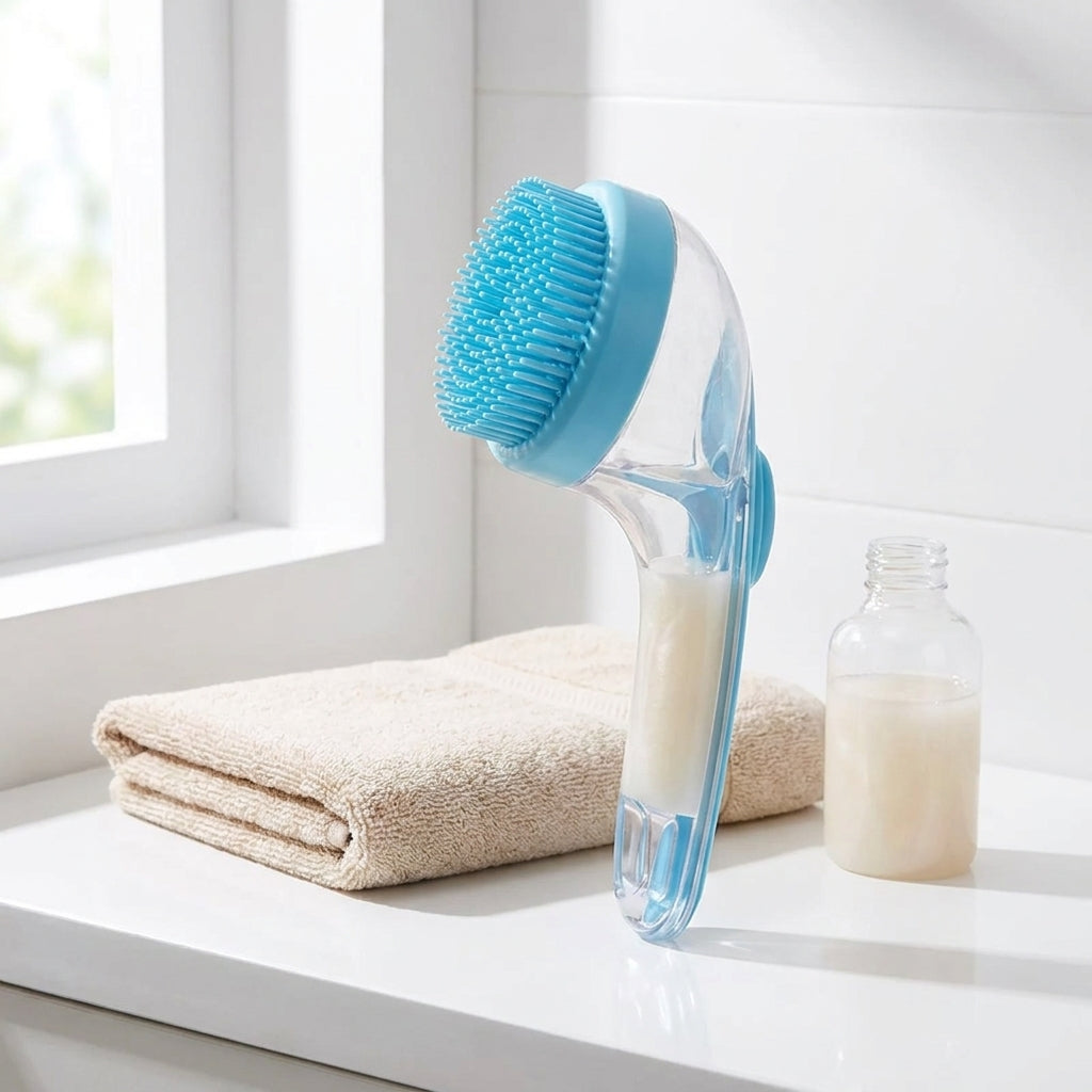 SudsPaw Bath Brush on bathroom counter
