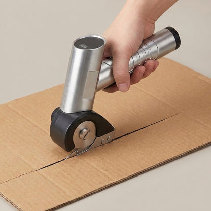 Vantra Cordless Electric Scissors cutting through corrugated cardboard