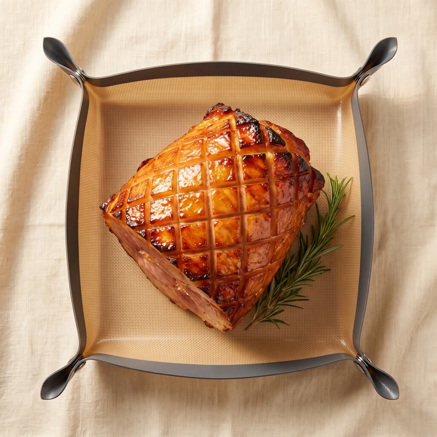 Glazed ham roasting in the Ovenix Snap Tray