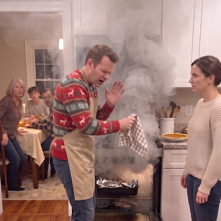 Smoke pouring out of the oven after the foil leaked